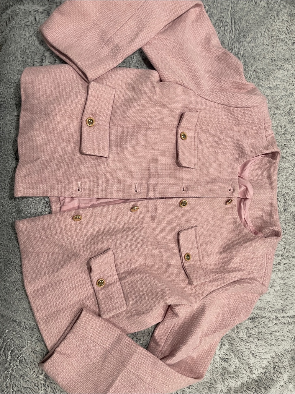Woman’s pink jacket with gold buttons size large